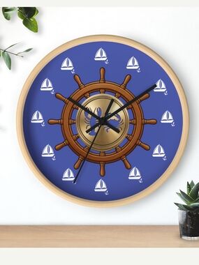 Sea Time Nautical Ship Wheel Wall Clock - Blue 10" X 10"